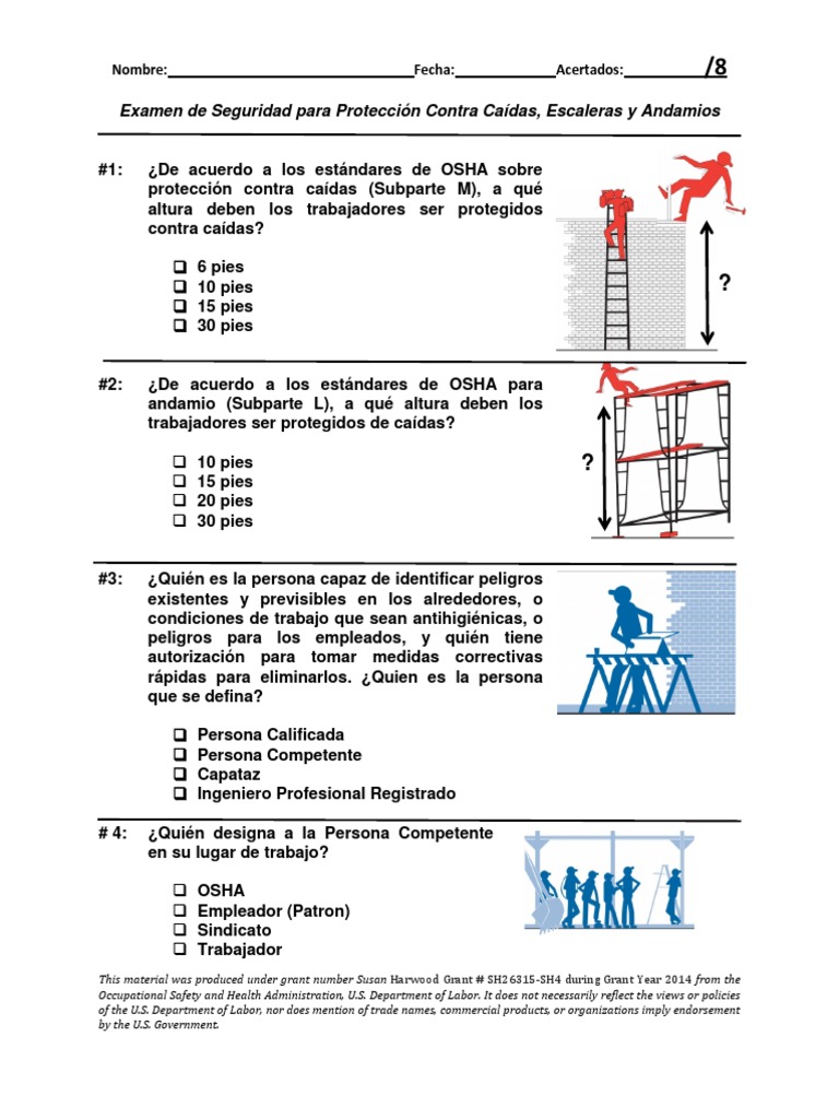 Fall Prevention Exam Spanish Occupational Safety And Health Administration Government Health