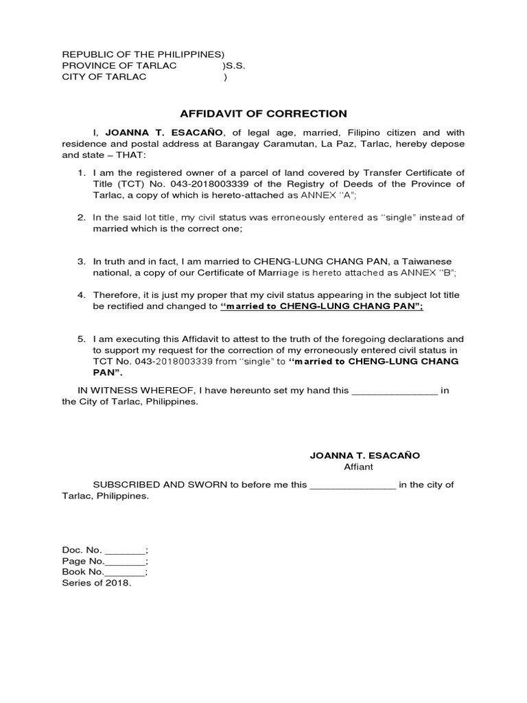 Affidavit of Correction | PDF