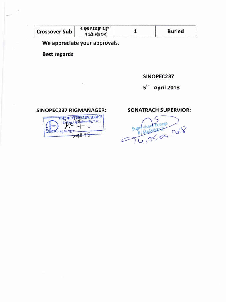 Approval Request for Crossover Sub | PDF