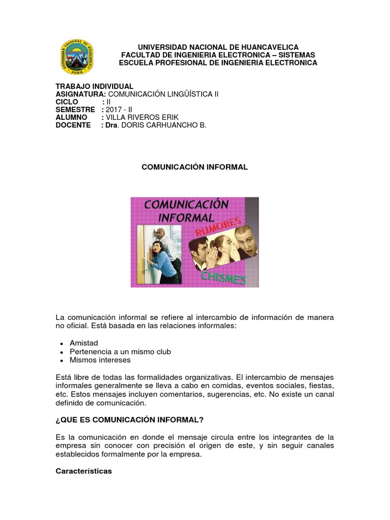 Comunicación Informal: Definición y Ejemplos | PDF | Comunicación | Red ...