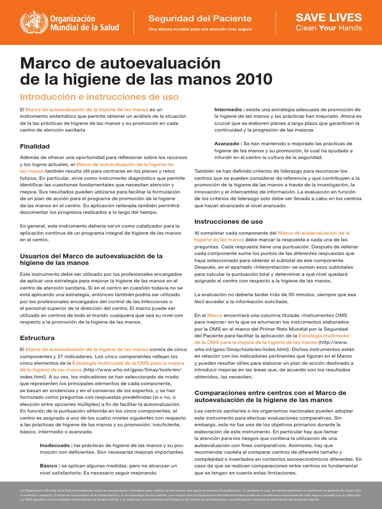 Marco de Autoevaluacion de La Higiene de Las Manos 2 OMS | PDF | Lavado ...
