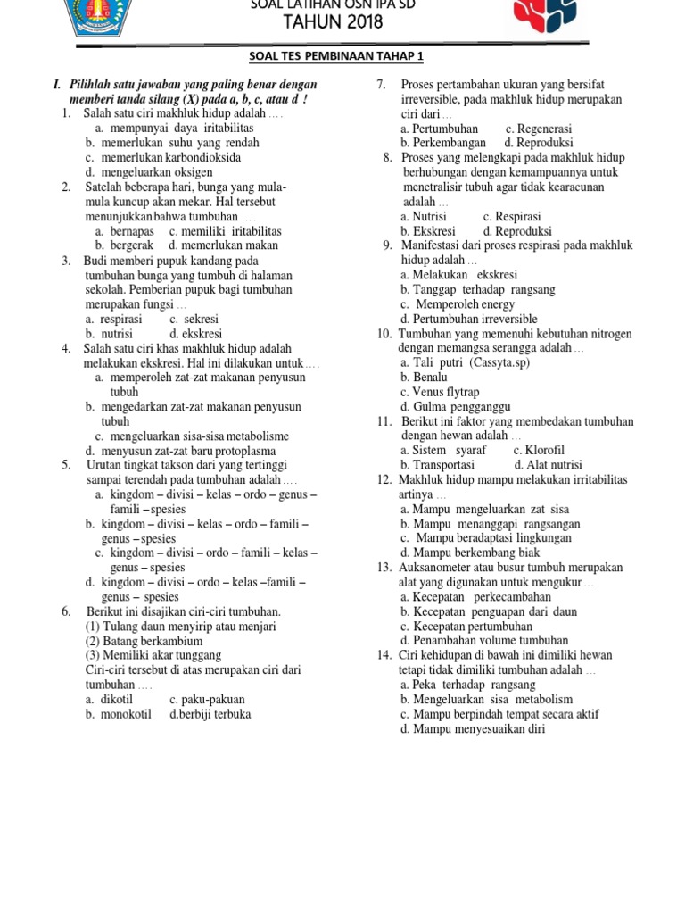 Soal Latihan Osn Ipa Sd 2018