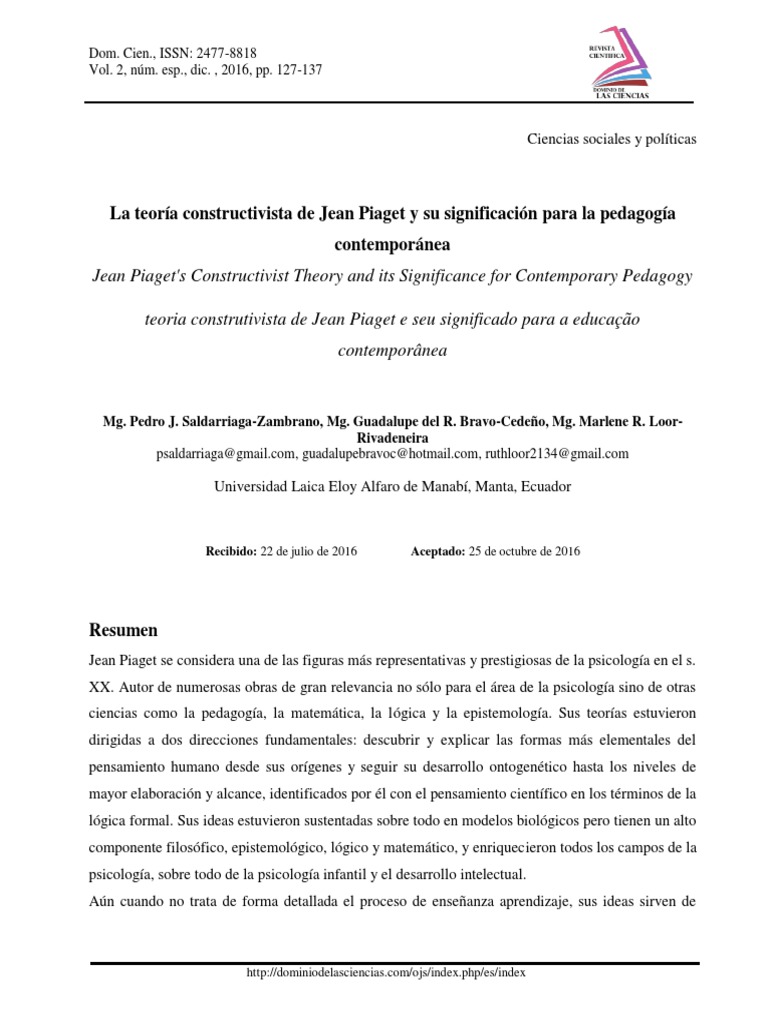 Significación del Constructivismo de Piaget | PDF | Constructivismo ...