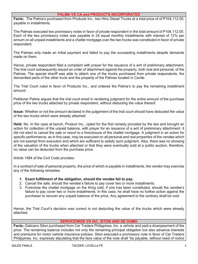 Sales Finals Cases | PDF | Lease | Foreclosure