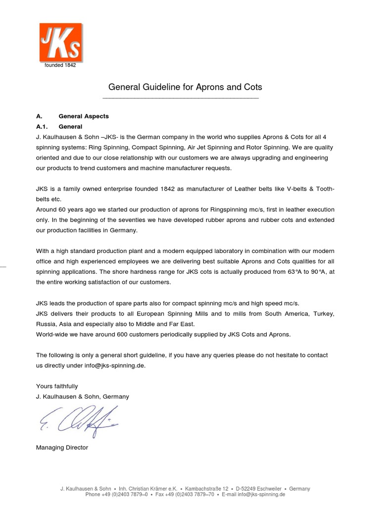 2016 General Guidelines For Aprons and Cots PDF Yarn Grinding