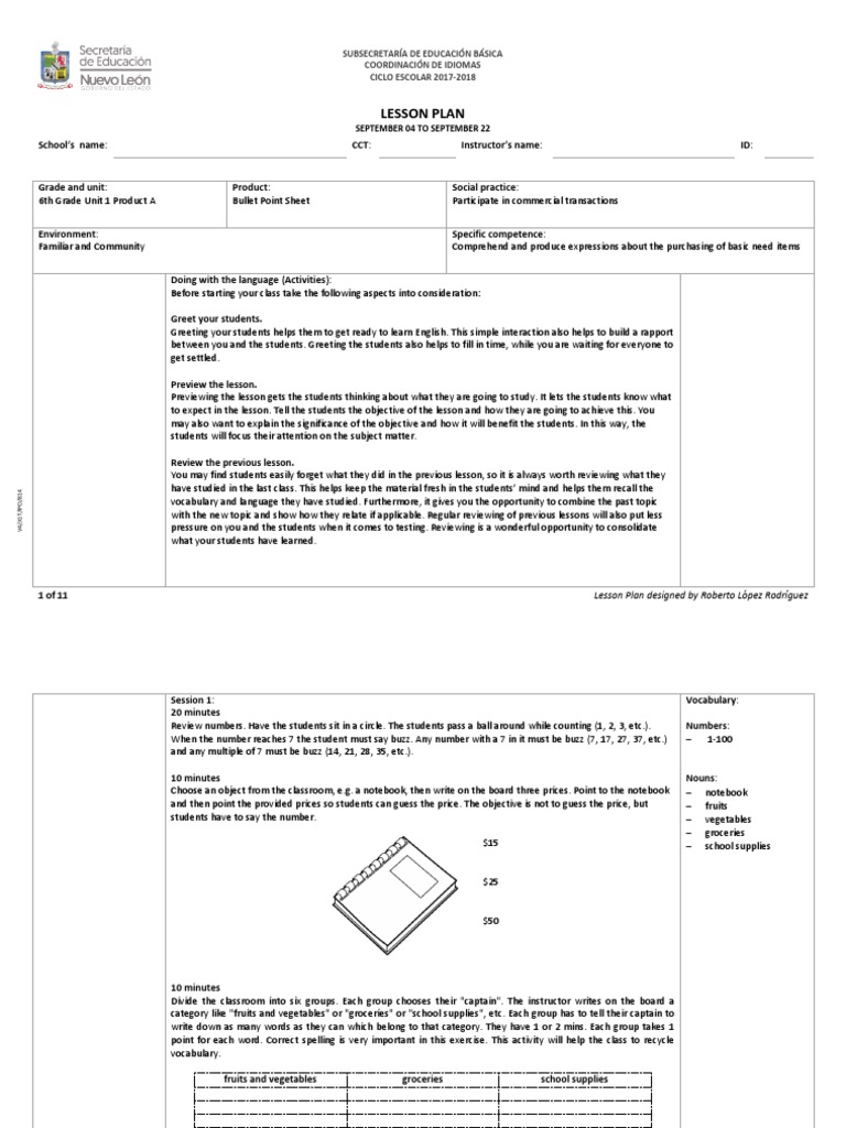 6th Grade English Lesson Plan: Transactions | PDF | Lesson Plan ...