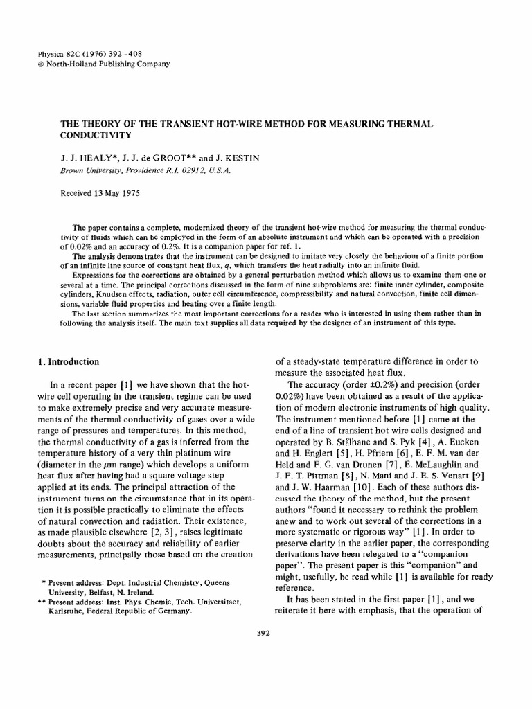 Theory of Transient Hot-Wire Method | PDF | Thermal Conductivity | Heat