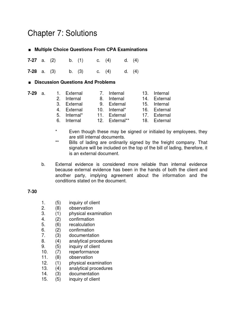 Chapter 7: Solutions: Multiple Choice Questions From CPA Examinations 7 ...