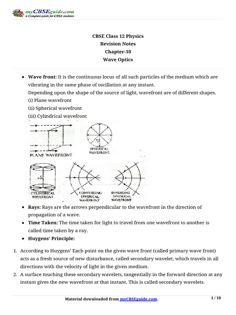 12 Physics Notes Ch10 Wave Optics | PDF | Polarization (Waves ...