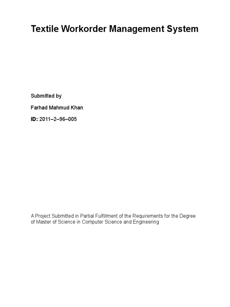 Textile Work Order PDF Database Design Databases