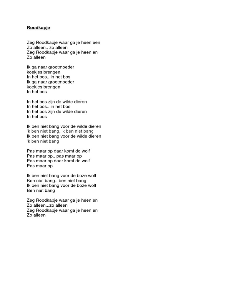 Liedje Roodkapje Tekst