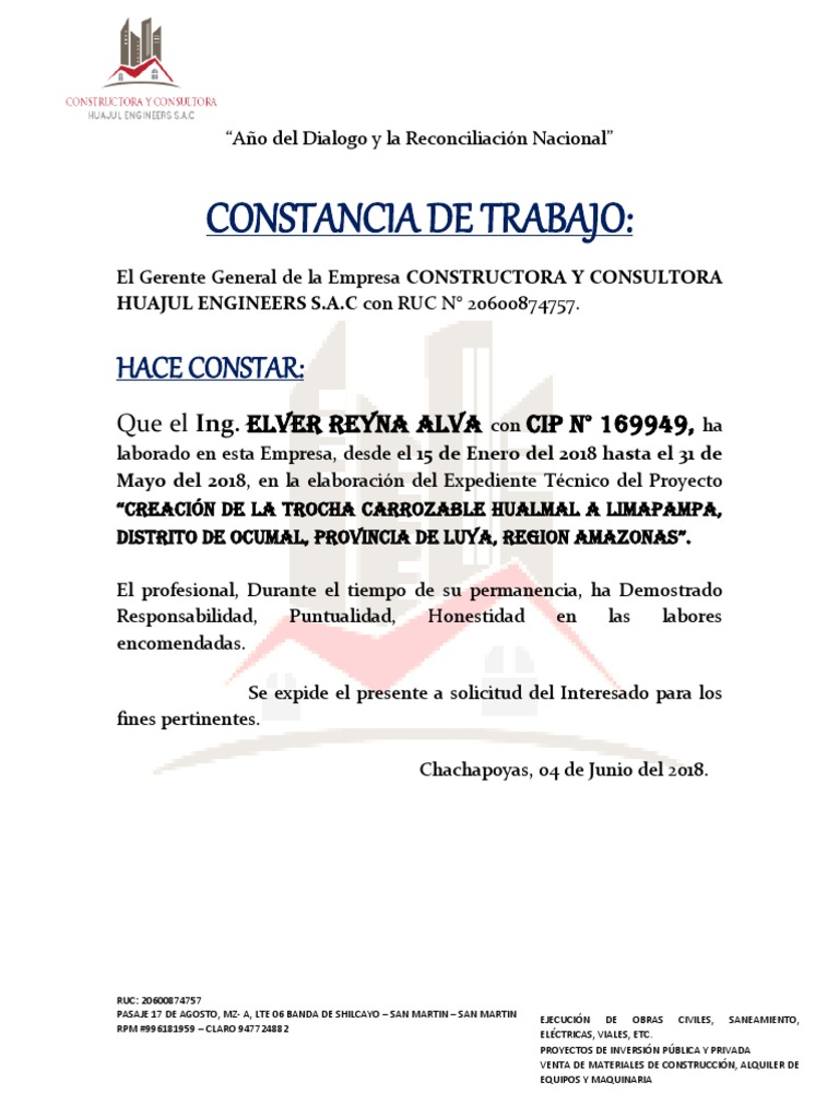 Constancia de Trabajo | PDF