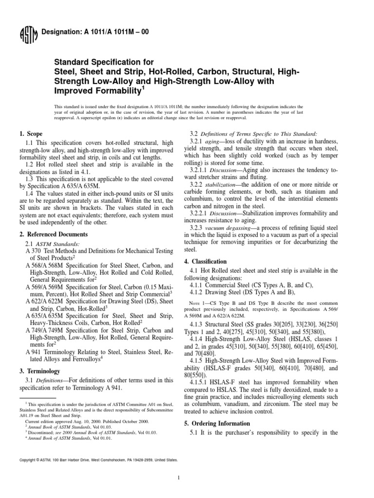 ASTM A1011A1011M Steel Specification (Technical Standard)