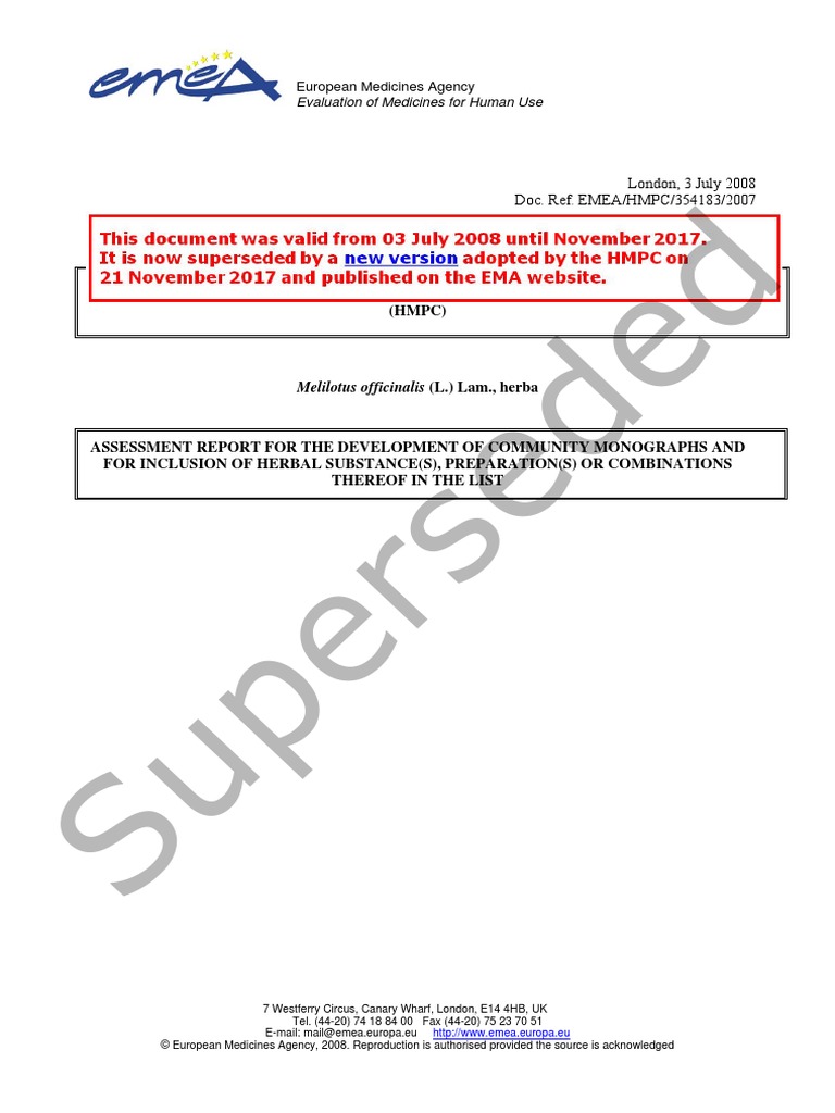 Superseded: Committee On Herbal Medicinal Products (HMPC) | PDF ...