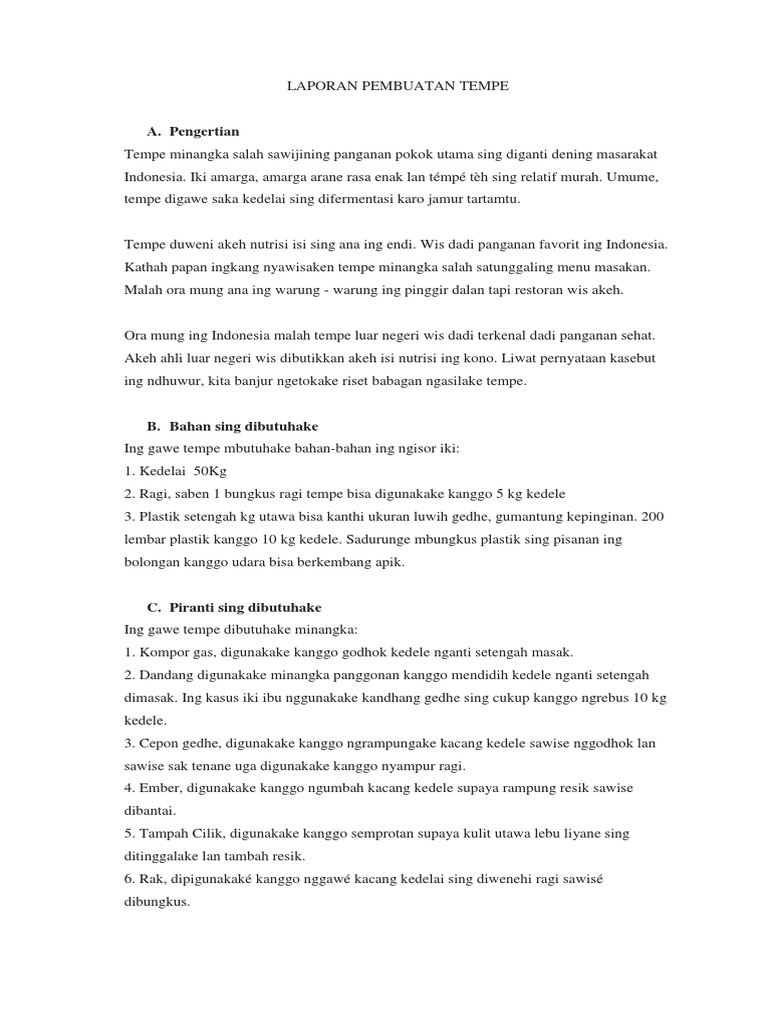 Laporan Pembuatan Tempe | PDF