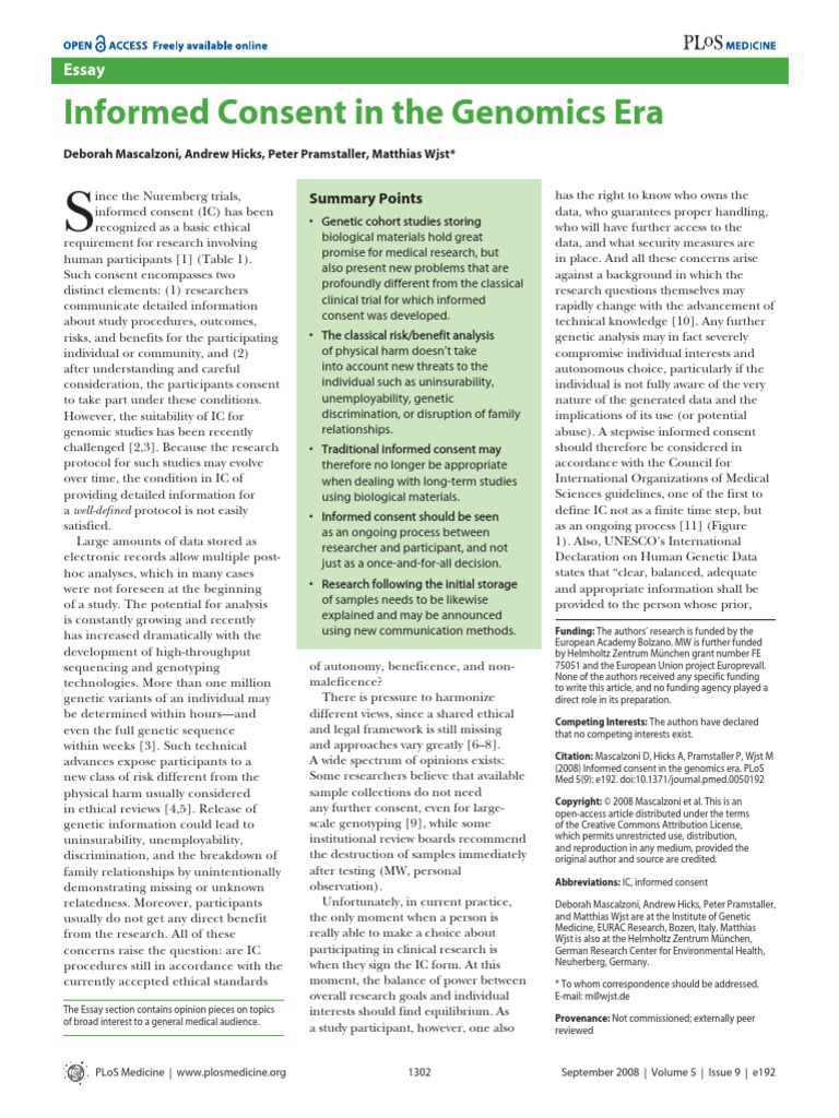 Informed Consent In The Genomics Era Pdf Informed Consent Biology