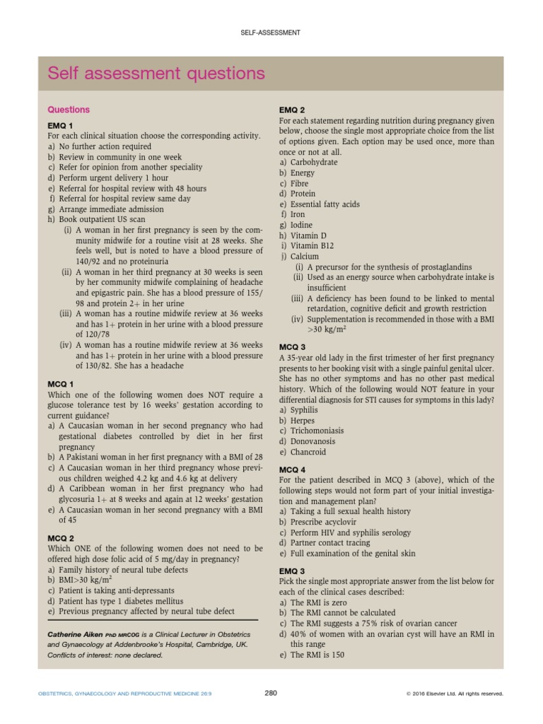Obstetrics & Gynecology Self-Assessment | PDF | Ovarian Cancer | Pregnancy