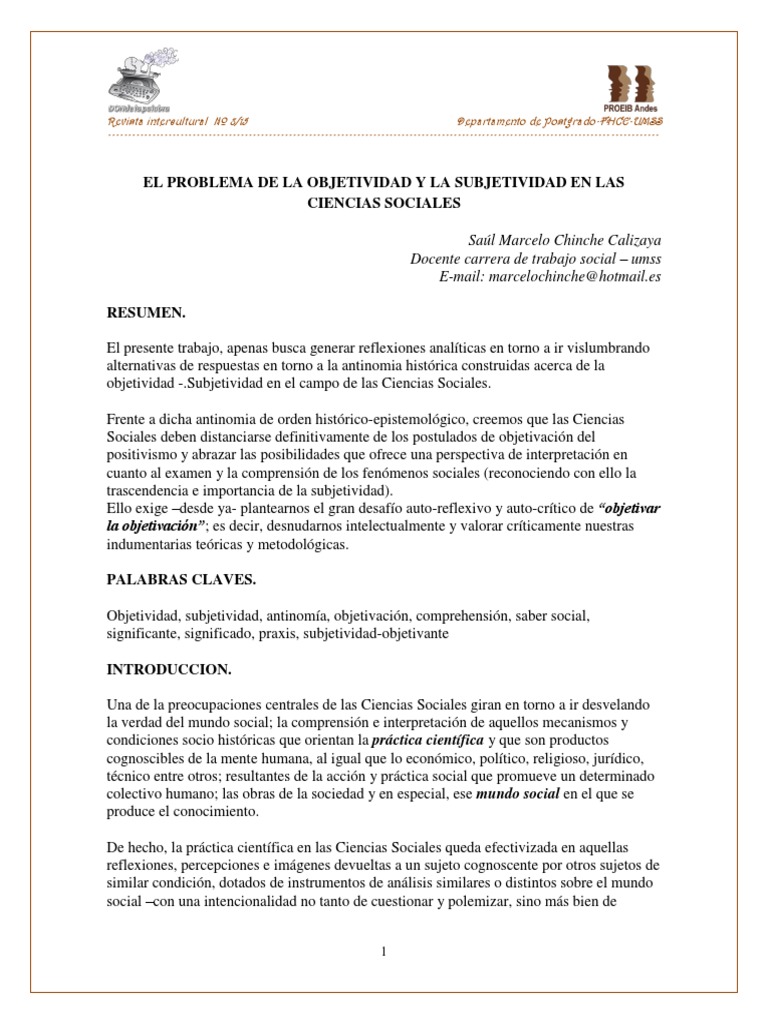 Subjetividad y Objetividad en Las Ciencias Sociales