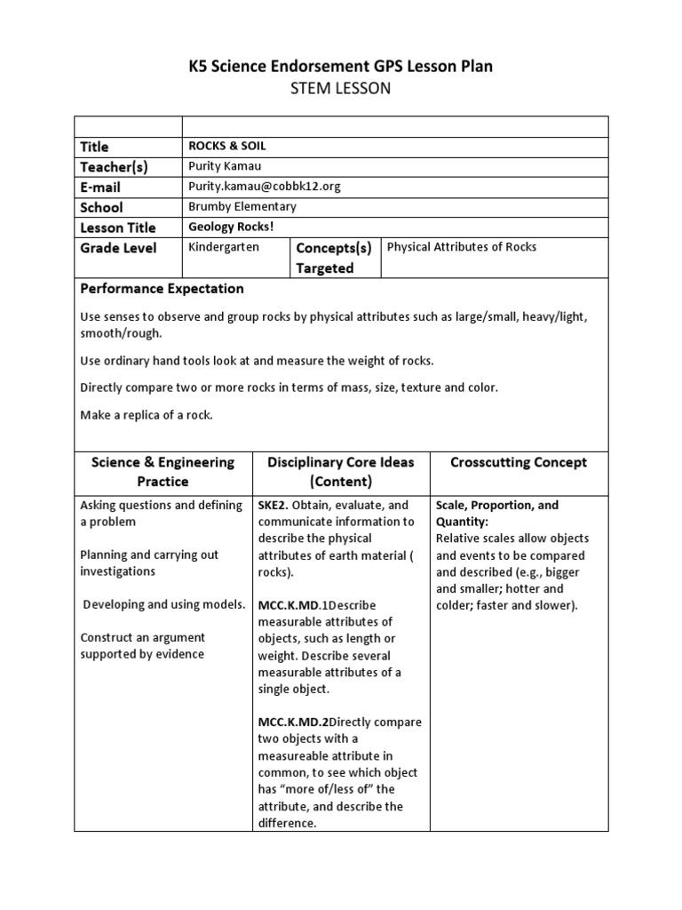 Geology Rocks! Lesson Plan for K5 | PDF | Mass | Rock (Geology)