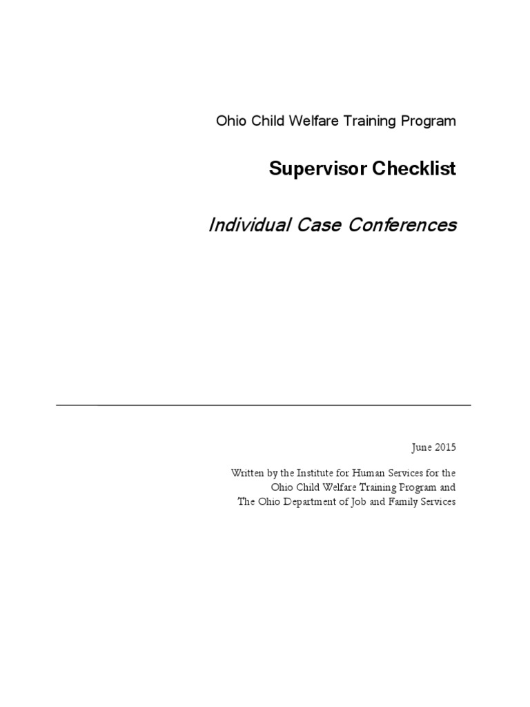 Individual Case Conferences Supervisor Checklist PDF Child
