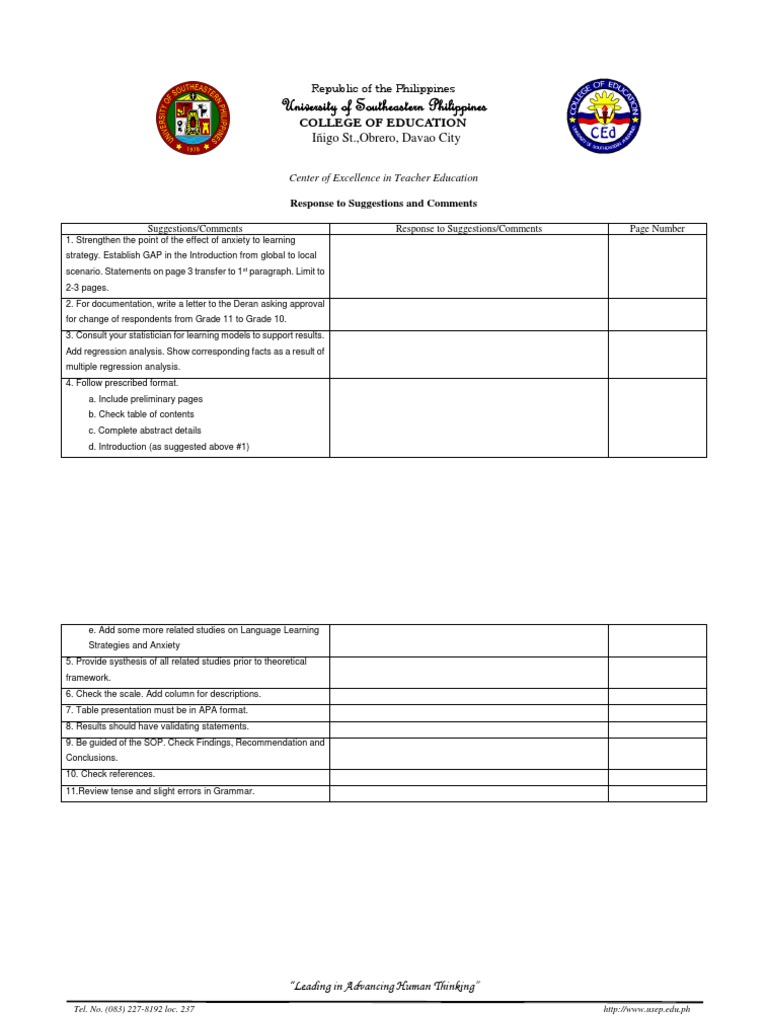 Response to Education Feedback Suggestions | PDF
