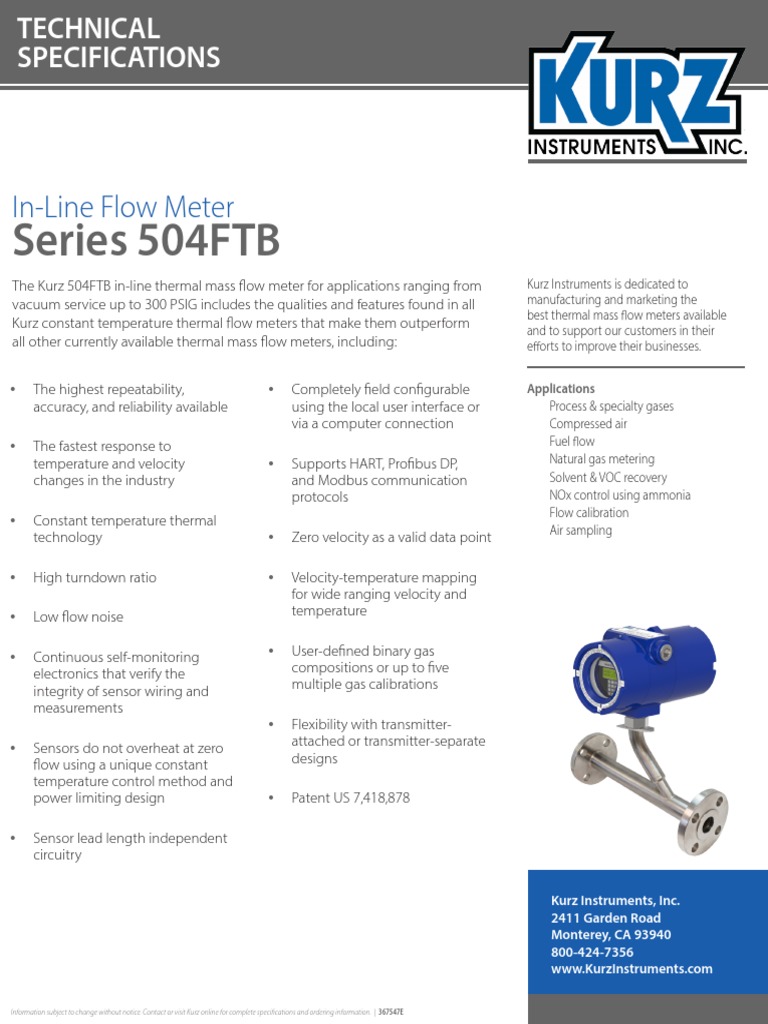 Kurz 504FTB Thermal Mass Flow Meter | PDF | Calibration | Flow Measurement