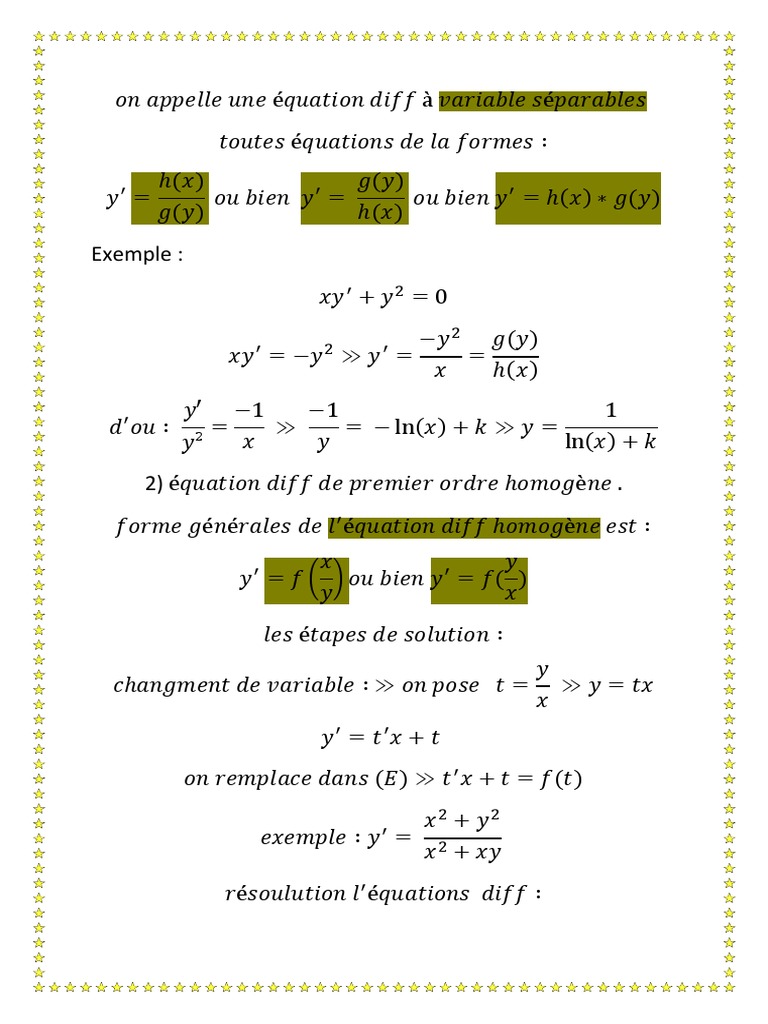 Équation Diff Premier Ordre _ Formule Résolution Équation ...