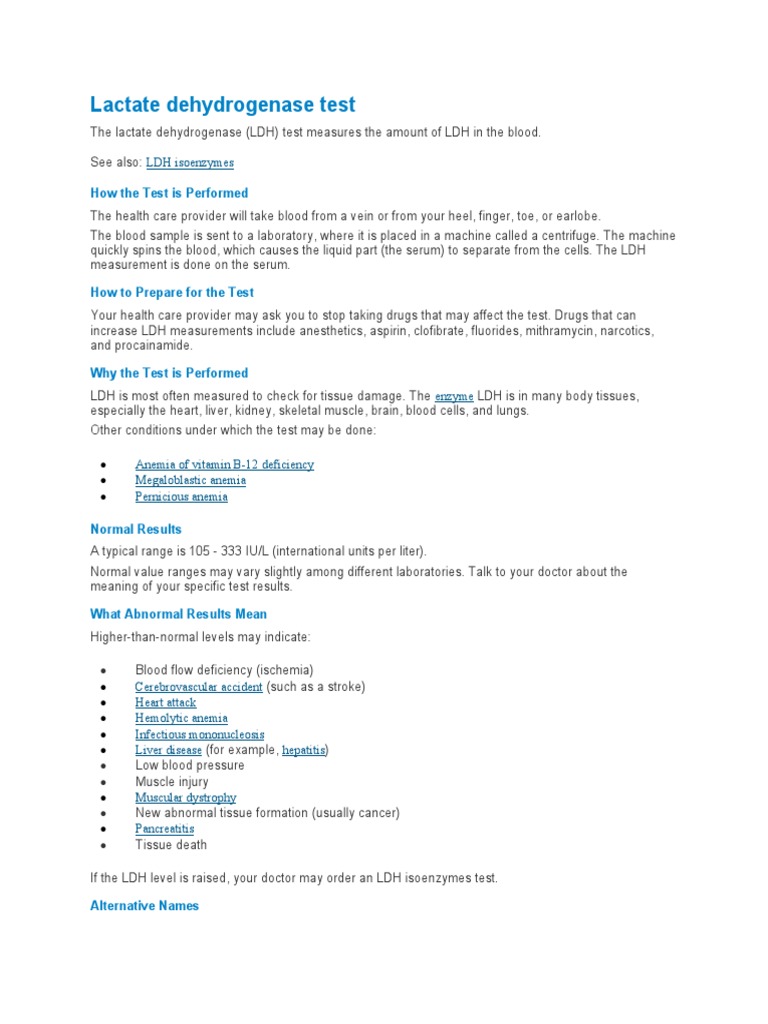 Lactate Dehydrogenase Test | PDF | Lactate Dehydrogenase | Anemia