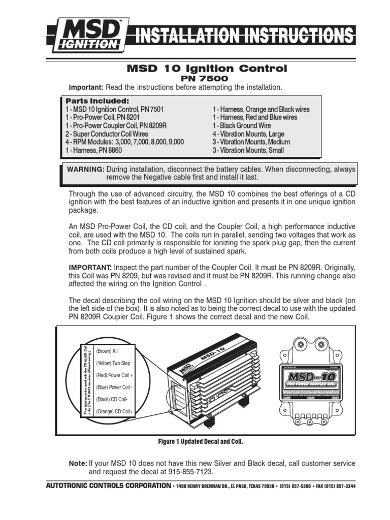 MSD 7500 Installation Instructions PDF Ignition System Distributor