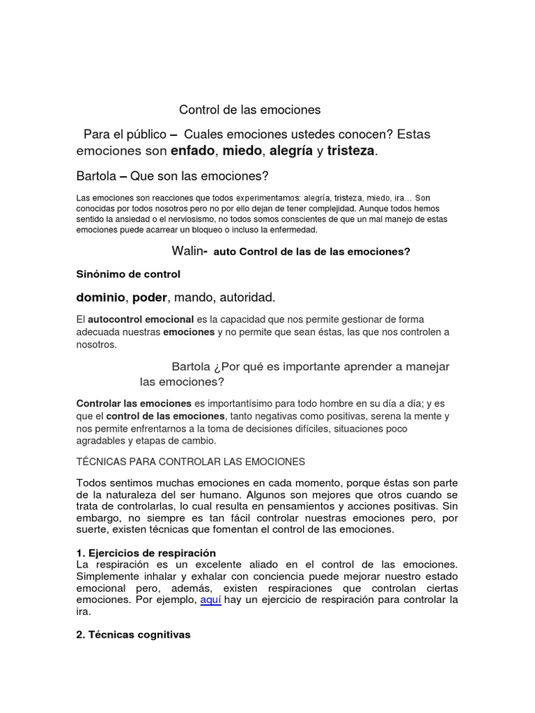 Autocontrol Emocional y Técnicas Prácticas | PDF | Las emociones | Temor