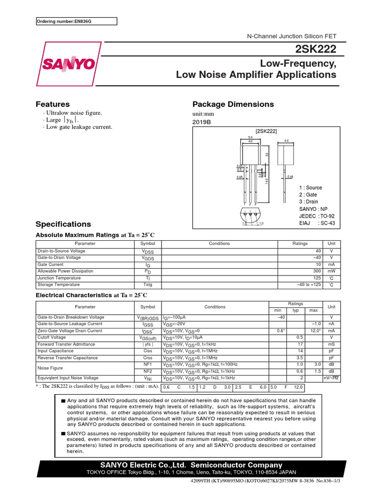K222Sanyo Semiconductor Device PDF Field Effect Transistor