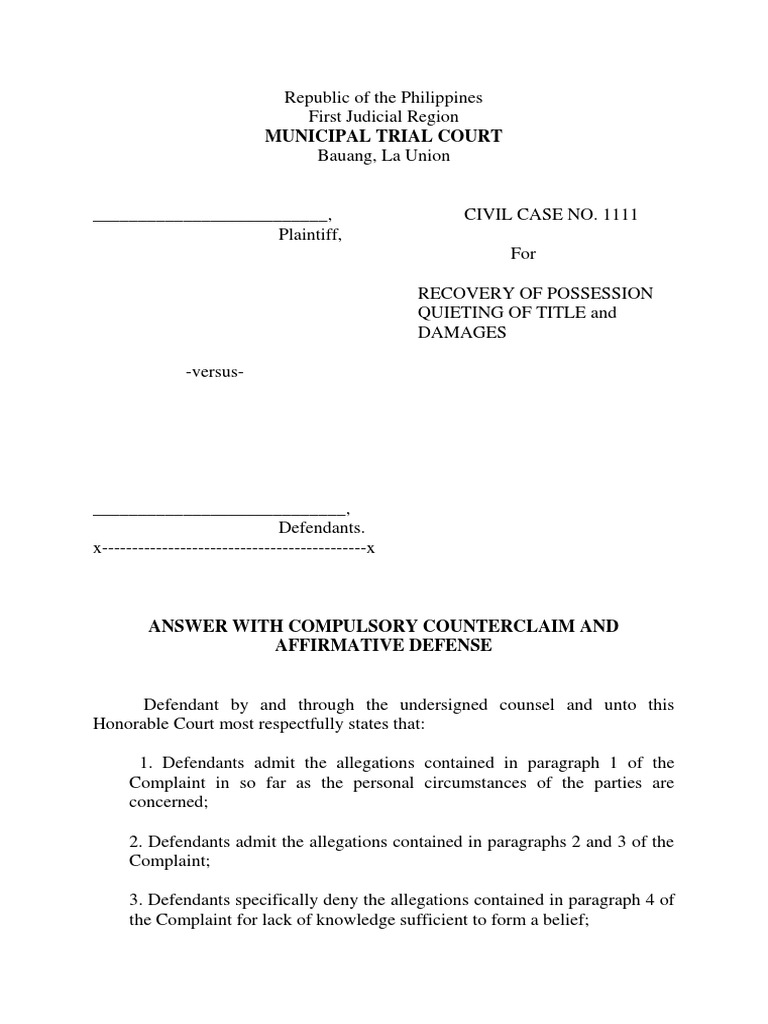 Answer with Compulsory Counterclaim | PDF | Res Judicata | Lawsuit