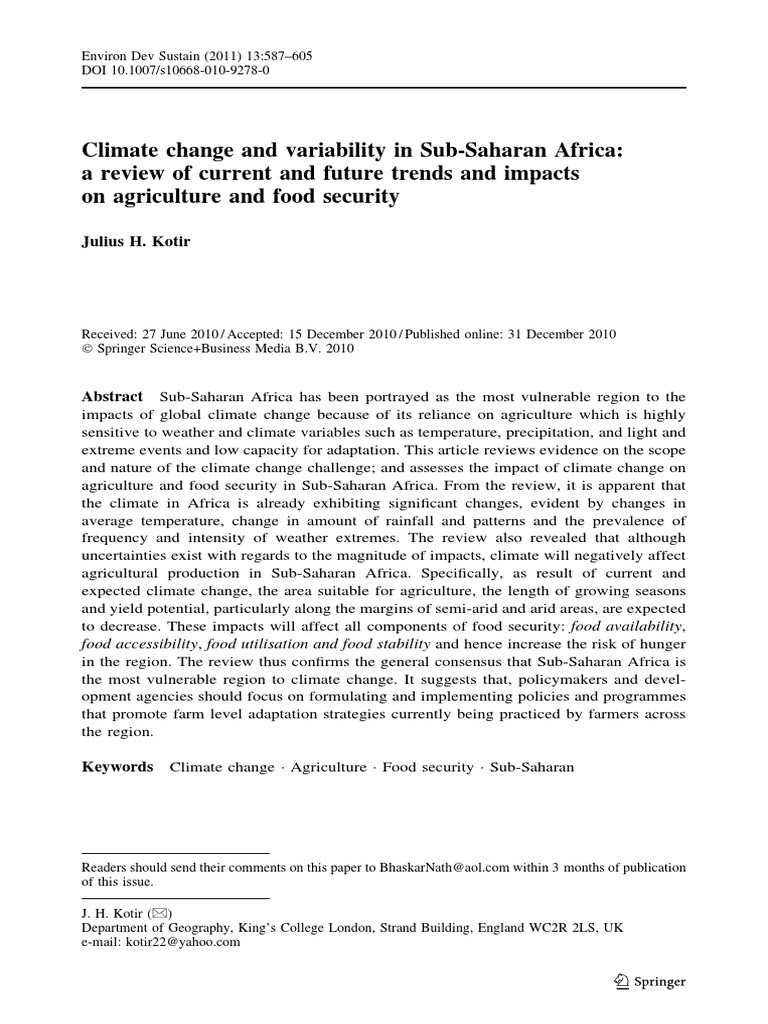 Climate Change Impact on SSA Agriculture | PDF | Global Warming | Food ...