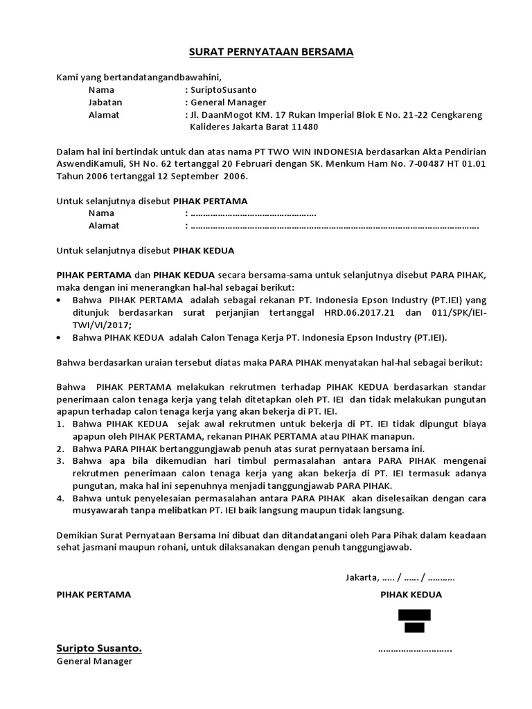 Surat Pernyataan Bersama