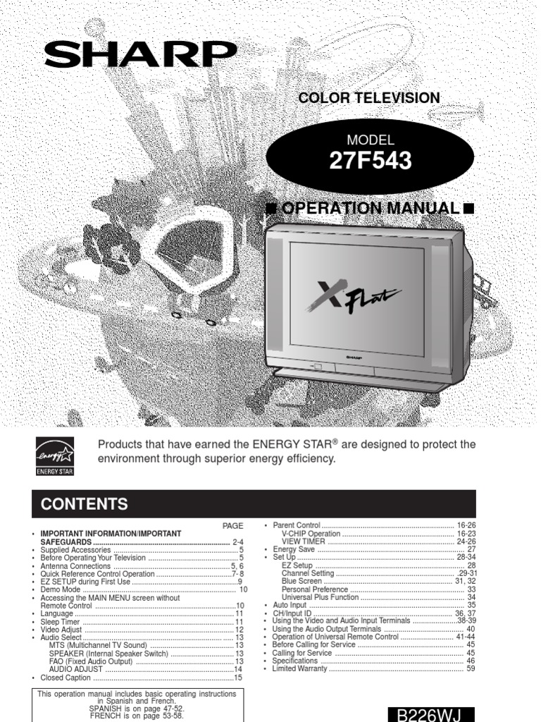 Sharp TV Manual_27F543 Coaxial Cable Cable Television