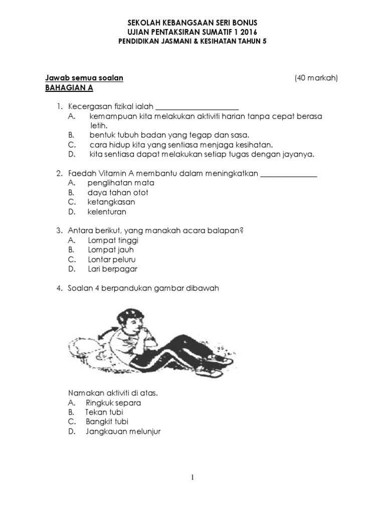 Soalan Sumatif 1 Pjk Thn 5 B