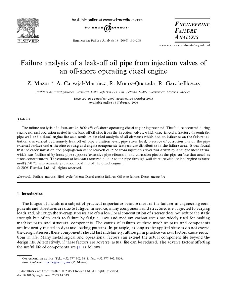Failure Analysis of A Leak Off Oil Pipe From Injection Valves of An Off