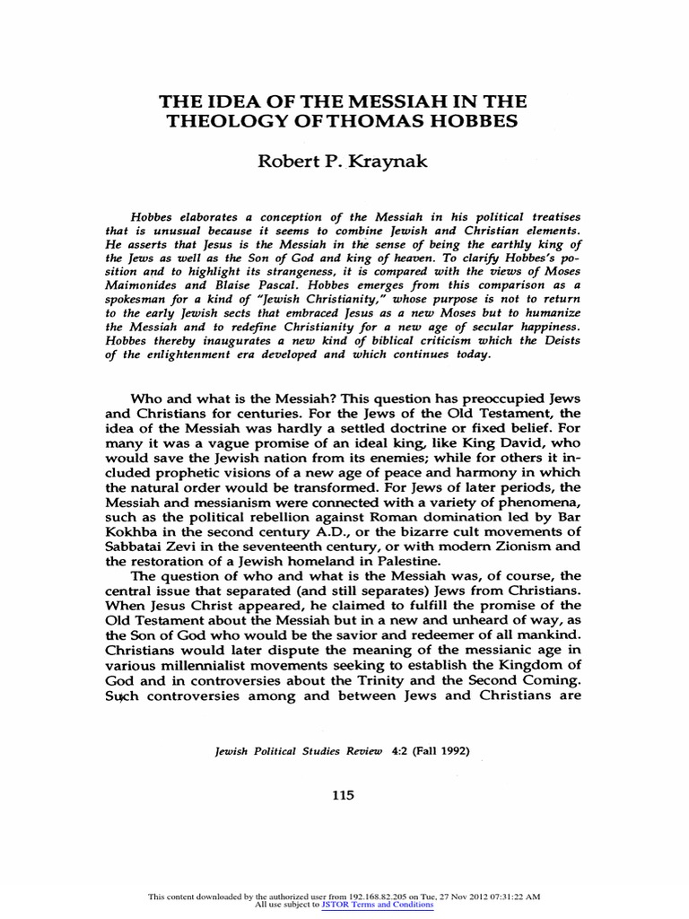 Hobbes' Unique Messiah Concept Explained | PDF | Messiah | Jesus