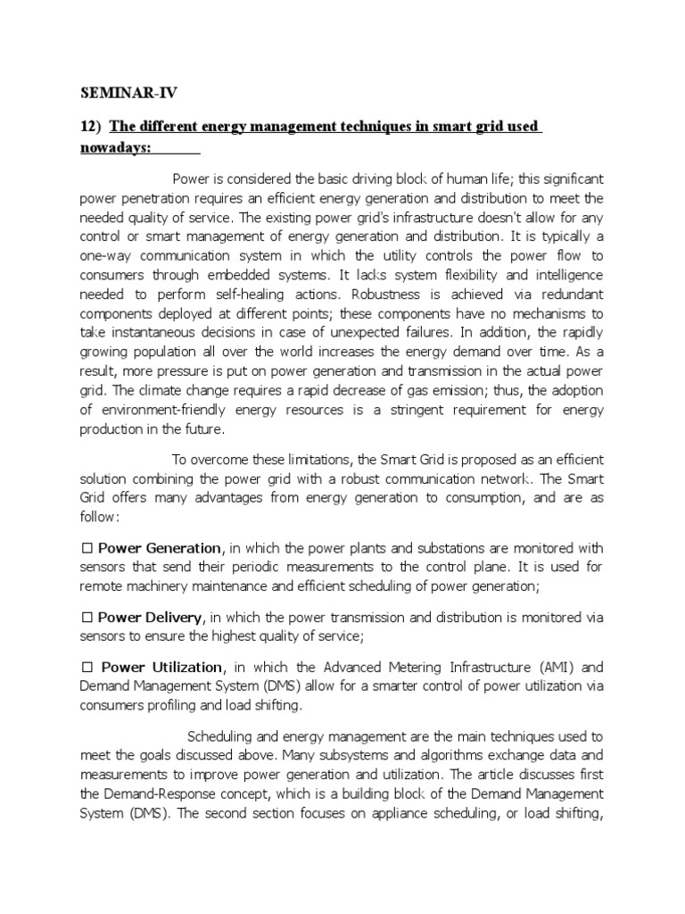 Different Energy Management Techniques in Smart Grid | PDF | Electrical ...