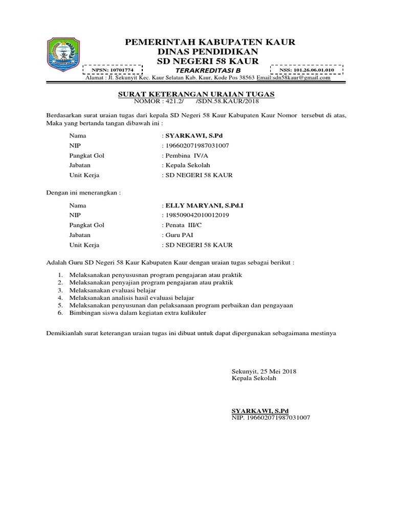 Surat Keterangan Uraian Tugas