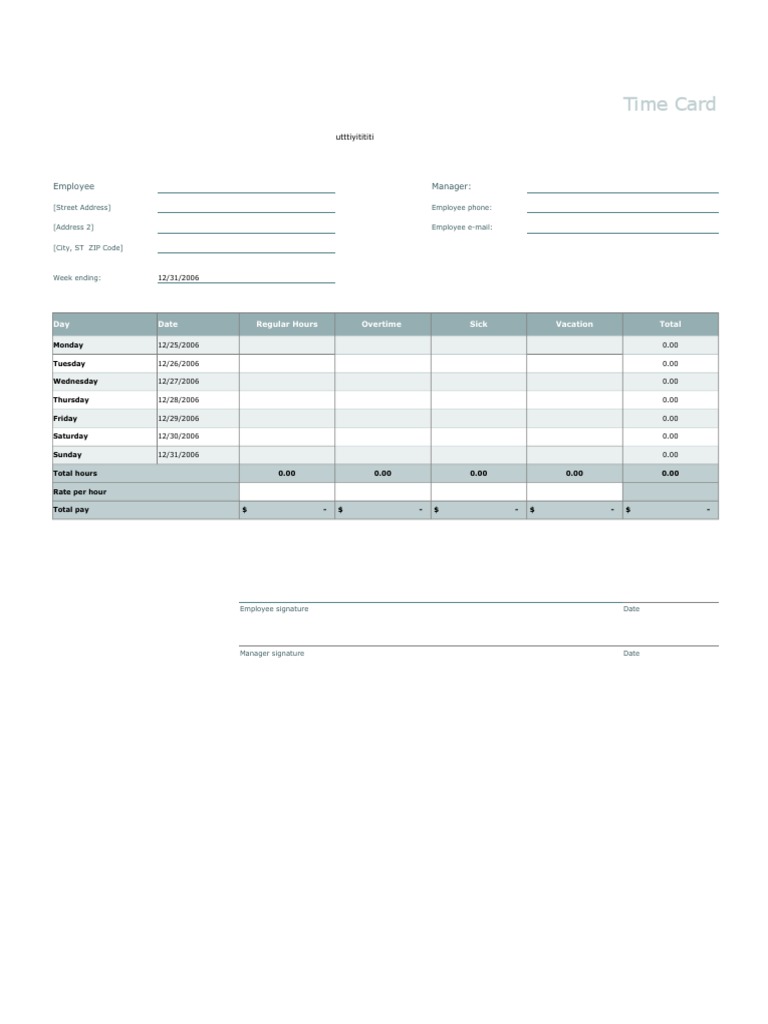 Employee Time Card Template | PDF