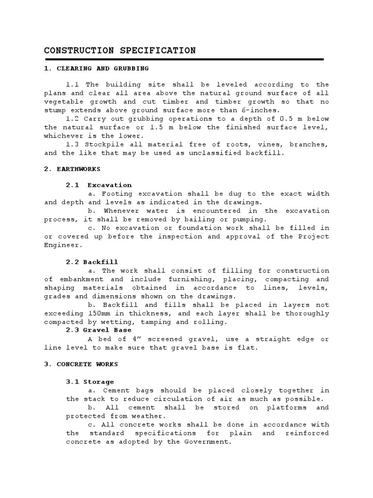 Construction Specification | PDF | Concrete | Plumbing