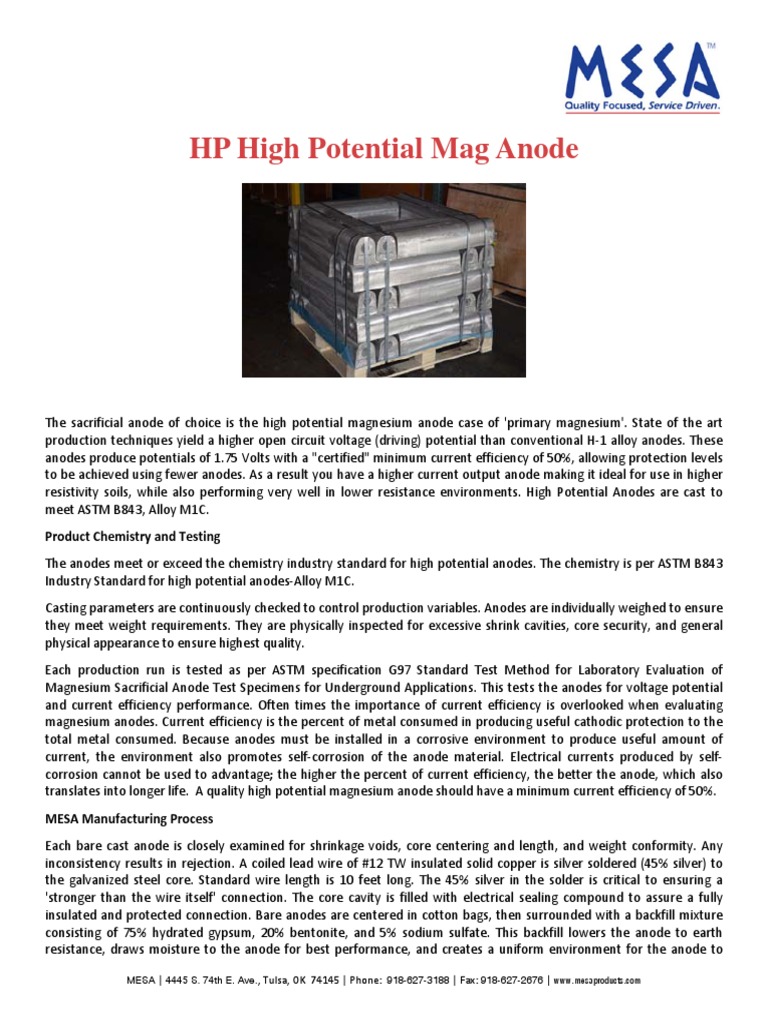 HP High Potential Mag Anode: Product Chemistry and Testing | PDF ...