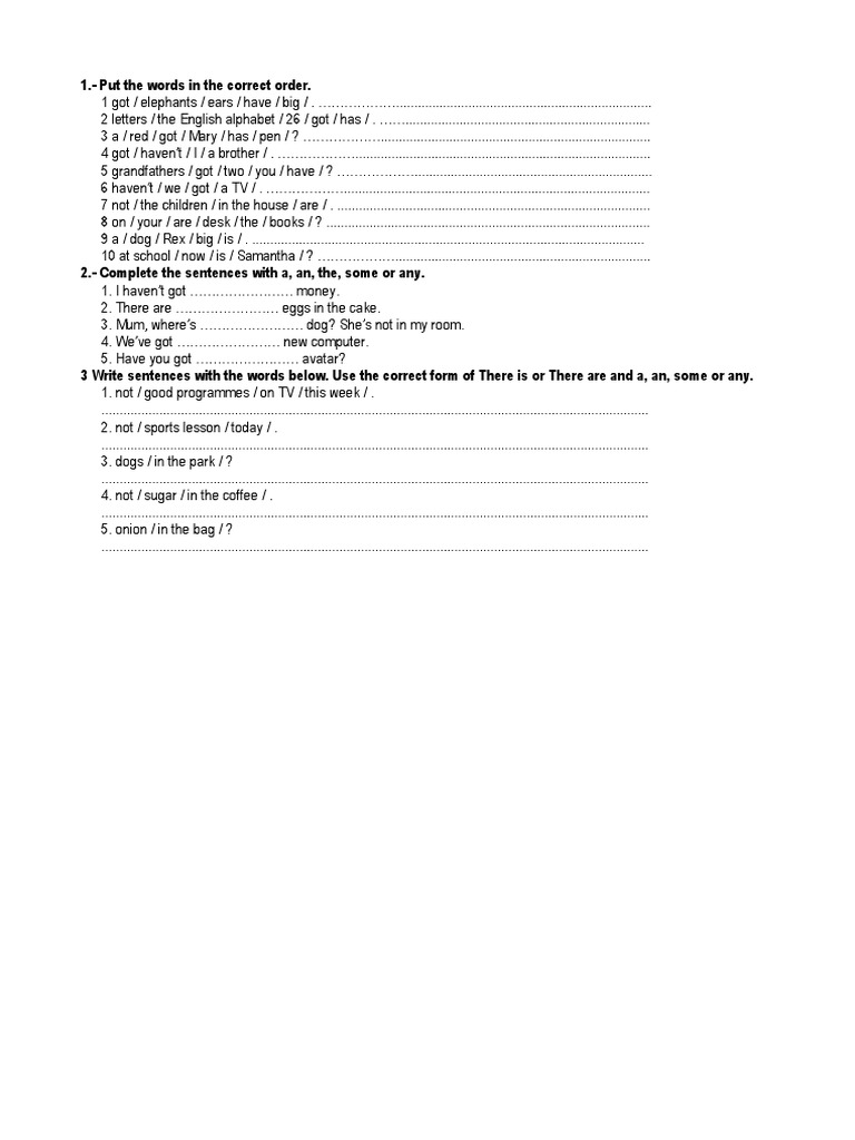 1.-Put The Words in The Correct Order | PDF | Linguistics