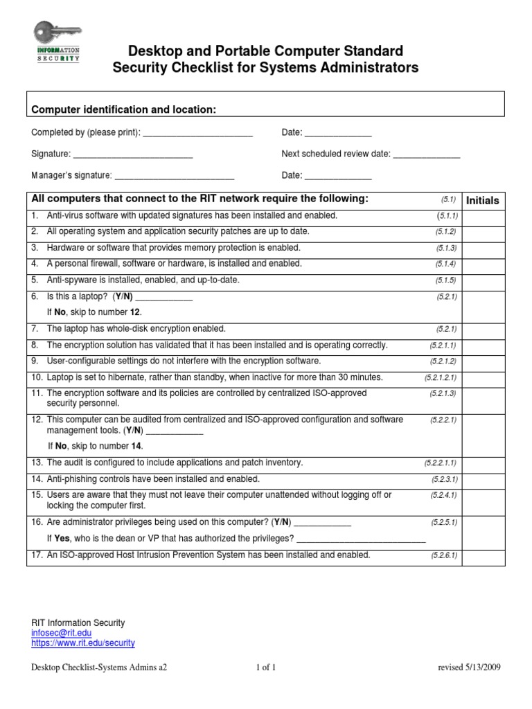 RIT Computer Security Checklist | PDF | System Administrator | Encryption