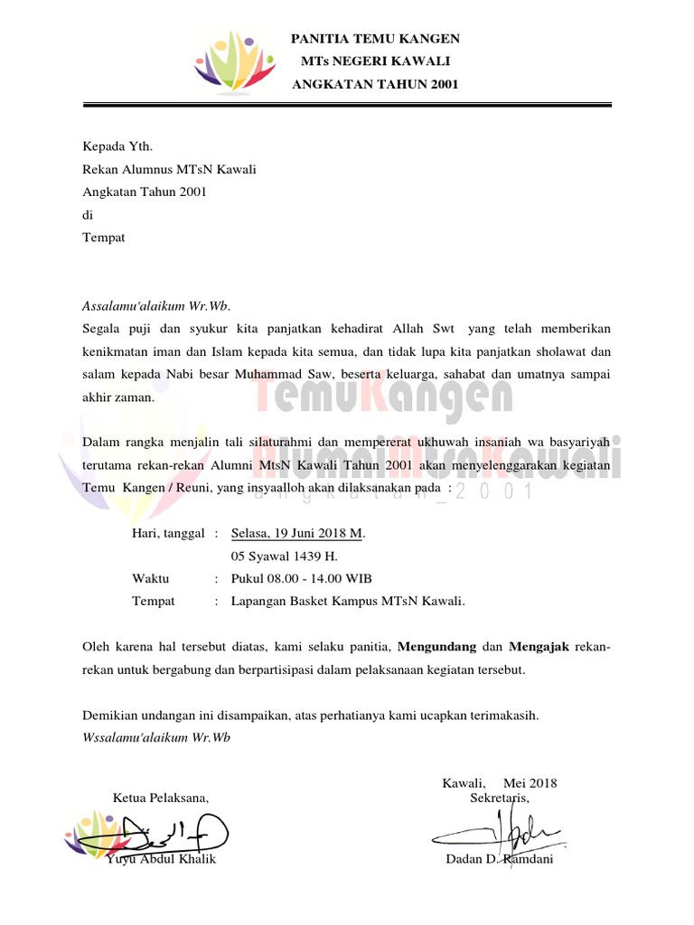 Panitia Reuni Surat Undangan 5 Syawal
