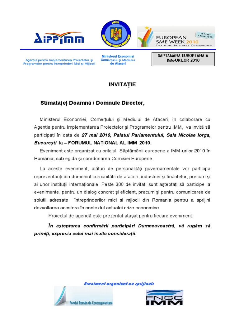 Invitatie La Forumul National Al Imm