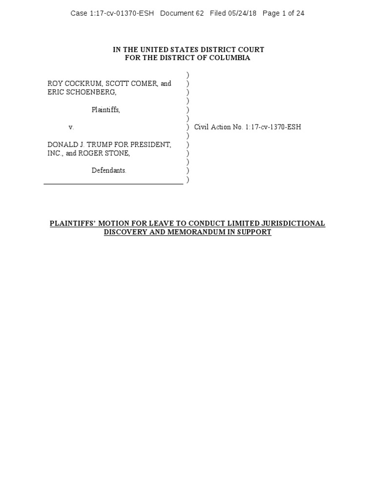 62 Mot For Jurisdictional Discovery PDF Personal Jurisdiction