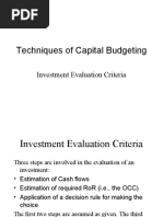 Techniques of Capital Budgeting: Investment Evaluation Criteria