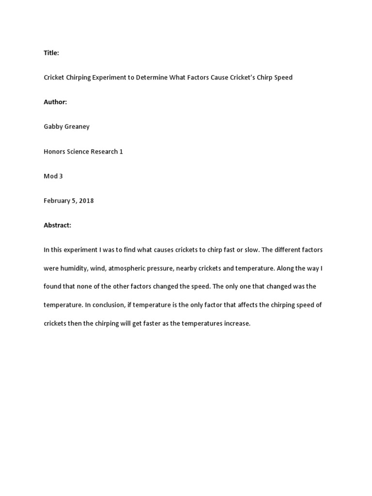 Cricket Virtual Lab Report Wound Experiment